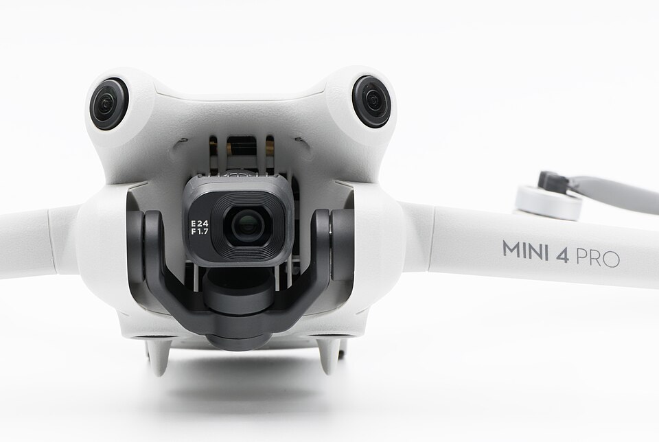 Real DJI Mini 4 Pro photographed from the front